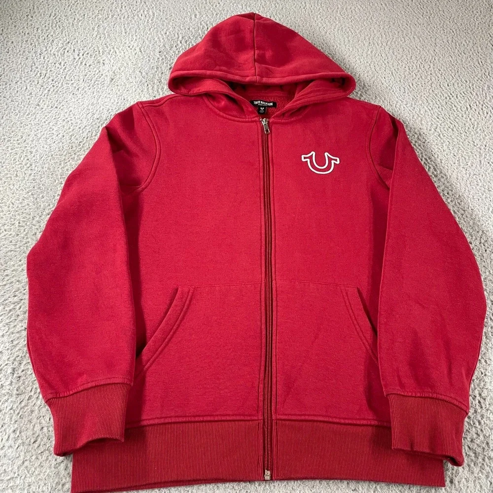 True Religion Mens Red Long‎ Sleeve Pockets Full-Zip Hoodie Size S Streetwear